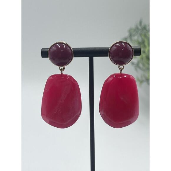 J. Crew Fresh Raspberry Marbled Ice Acrylic Drop Gold Tone Earrings - Picture 4 of 12